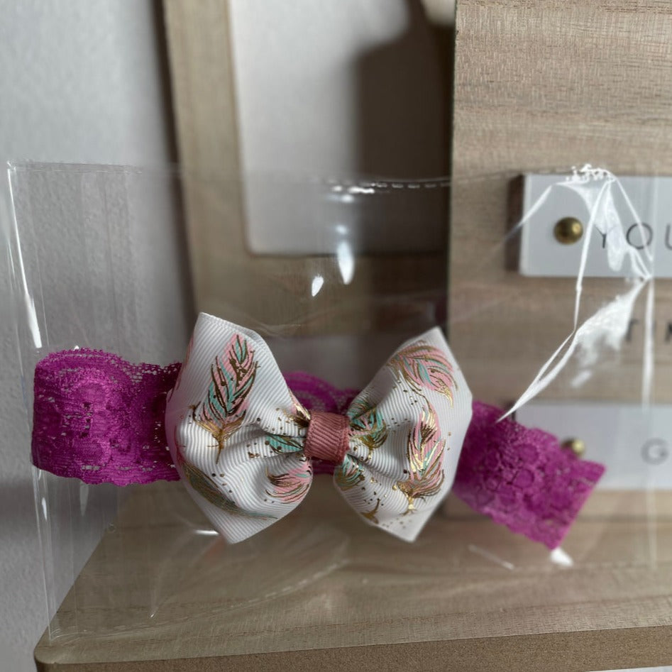 White & Fucsia Leaves Bow Bandana